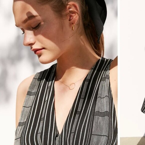 Ecote Plunging Striped Culotte Jumpsuit - Size: Medium - Picture 12 of 15